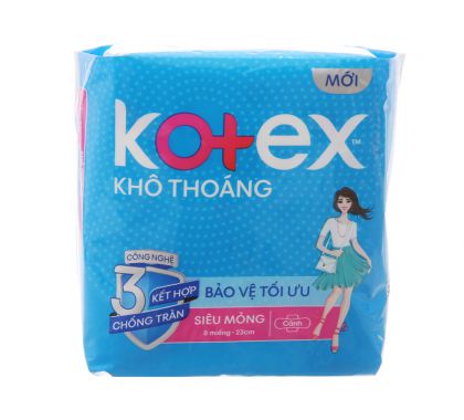 Băng vệ sinh Kotex Siêu mỏng  cánh  23 cm ( gói  8 miếng ) Bao 48 gói